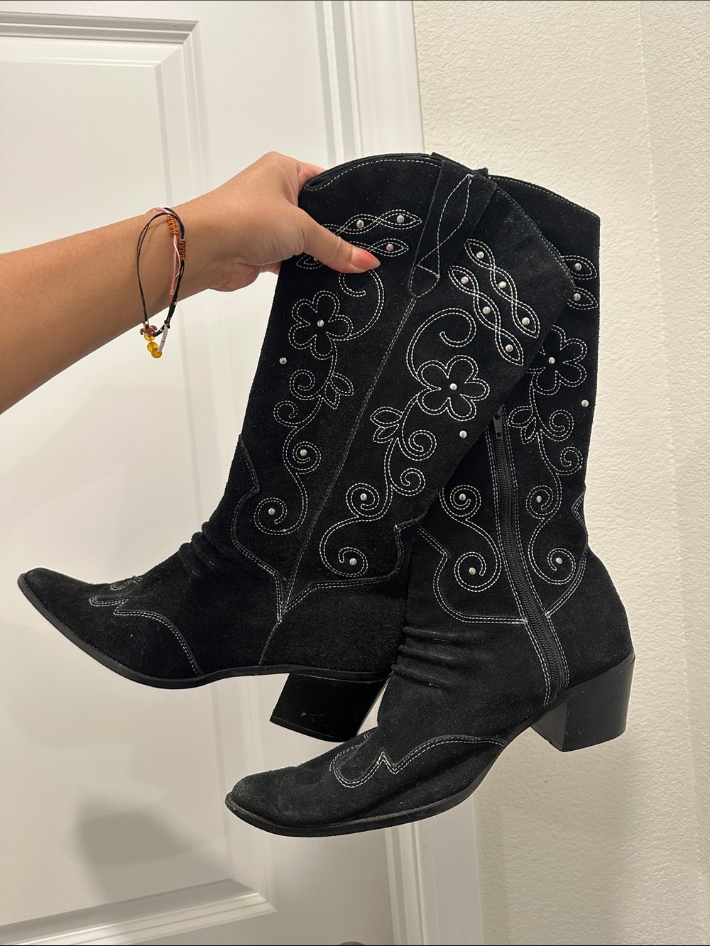Black Embroidered Western Mid-Calf Boots cowboy boots festival